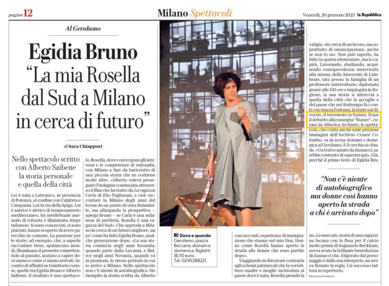 Egidia Bruno: "La mia Rosella dal Sud a Milano in cerca di futuro"