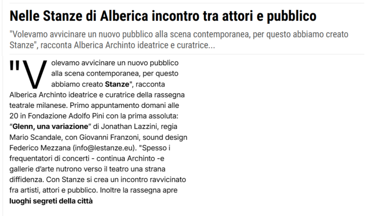 Nelle Stanze di Alberica incontro tra attori e pubblico